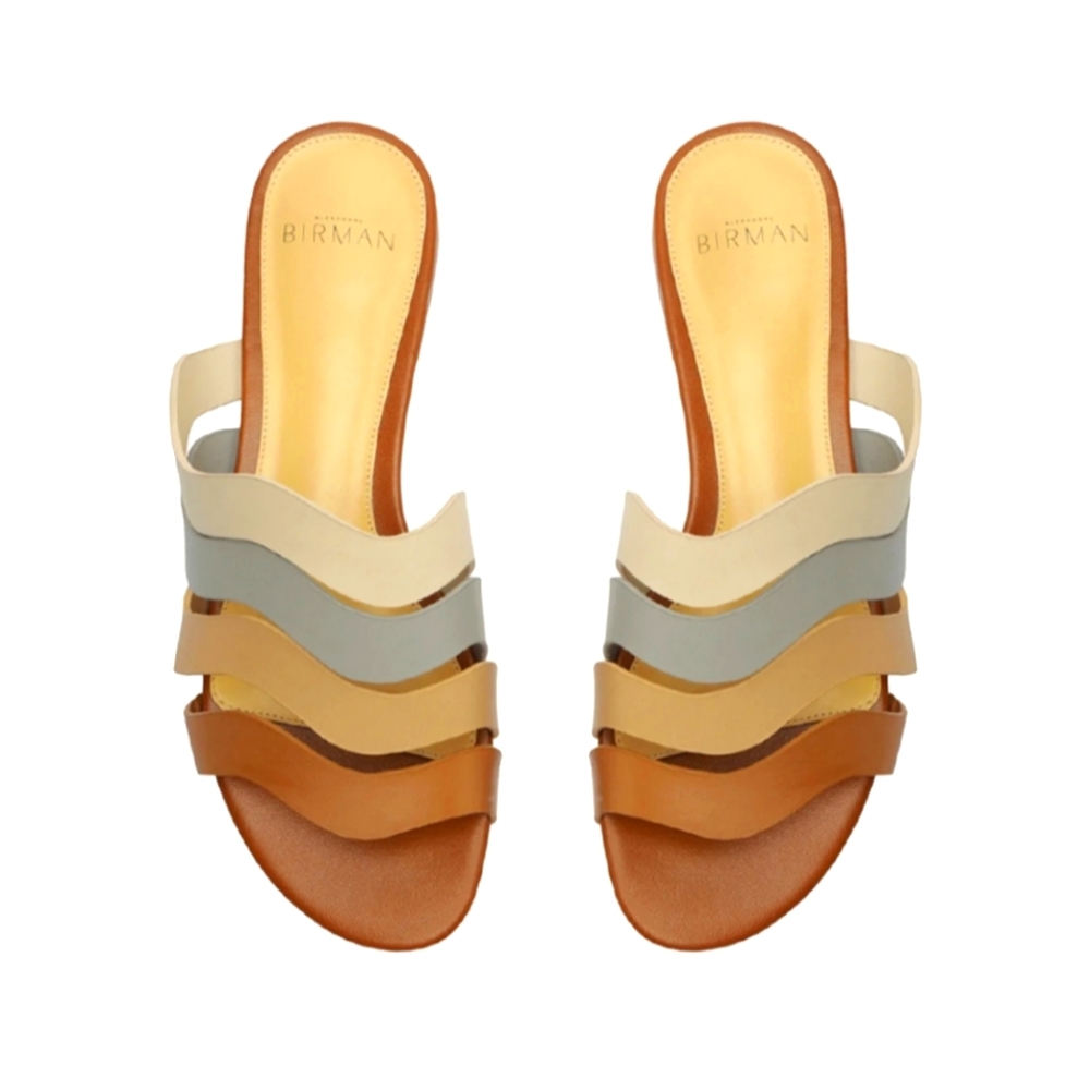 NEW$425 Alexandre Birman Alia Wavy Flat Leather Slip-on Slides Sandals 37 6.5 - Picture 2 of 12
